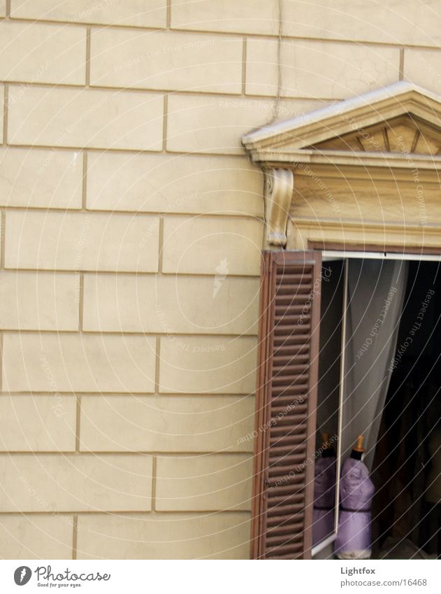 Bust at the window Window House (Residential Structure) Wall (building) Shutter Wood Violet Italy Drape Photographic technology classic. classicism Loneliness