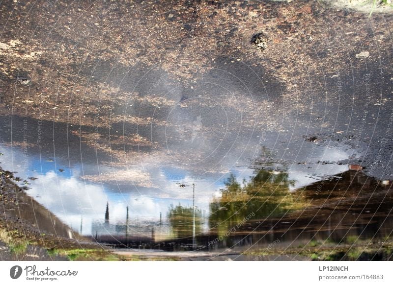 Well-earned lunch break Colour photo Exterior shot Detail Copy Space top Day Reflection Blur Mirror Environment Water Sky Clouds Rain Tree Deserted Church