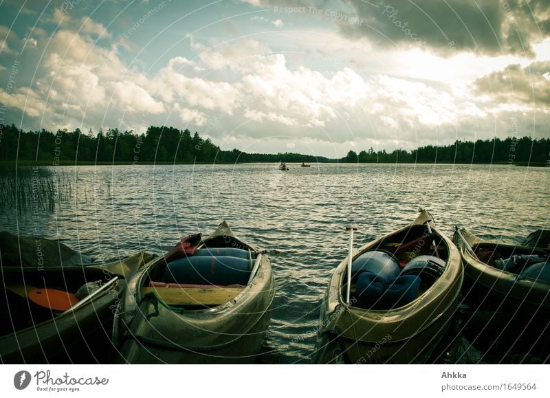 starting position Vacation & Travel Adventure Summer vacation Sky Clouds Lake Watercraft Canoe Canoe trip Free Joie de vivre (Vitality) Anticipation