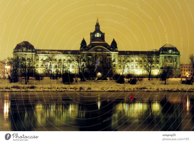 Elbe view in winter II Club Disco Water Clouds Night sky Ice Frost Snow River bank Town Capital city Old town Deserted Manmade structures Building Architecture