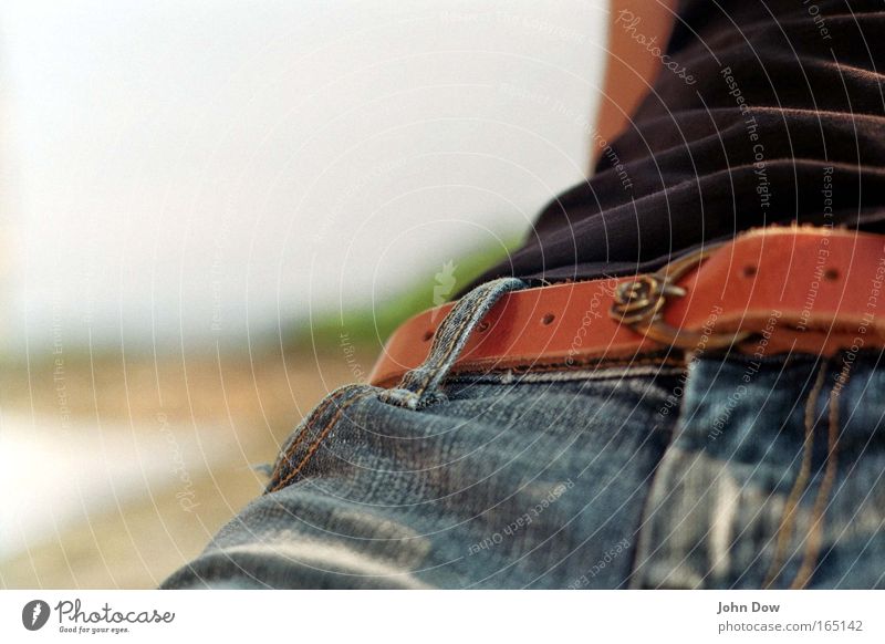 just sit back and relax Colour photo Exterior shot Detail Copy Space left Copy Space top Front view Sunlight Summer Fashion Clothing T-shirt Jeans Leather