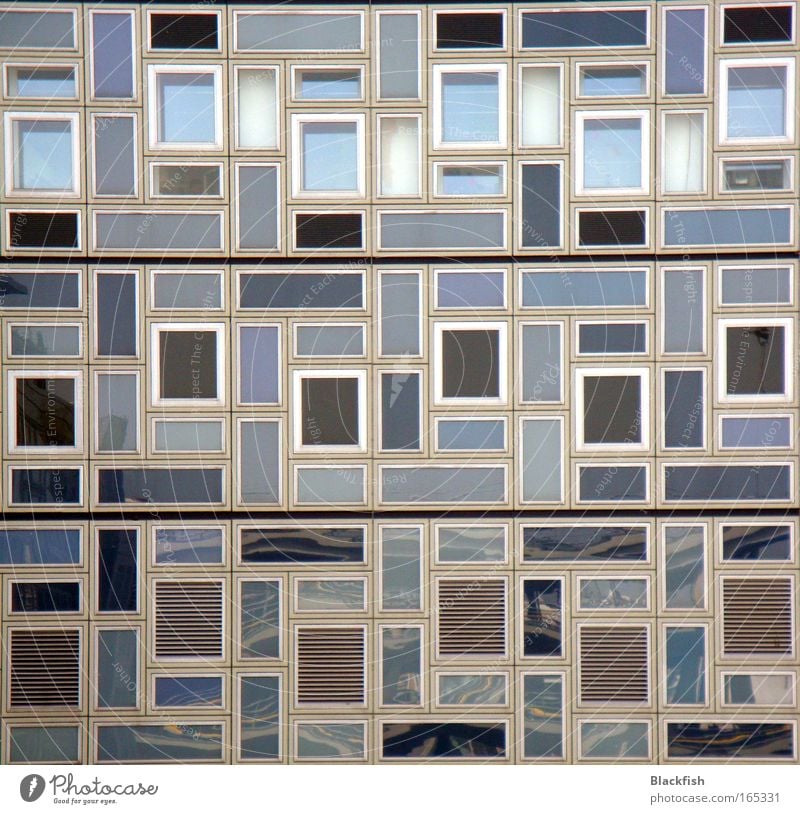 tetris Colour photo Subdued colour Exterior shot Deserted Central perspective Living or residing Flat (apartment) Room Art Facade Window Sharp-edged Blue Gray