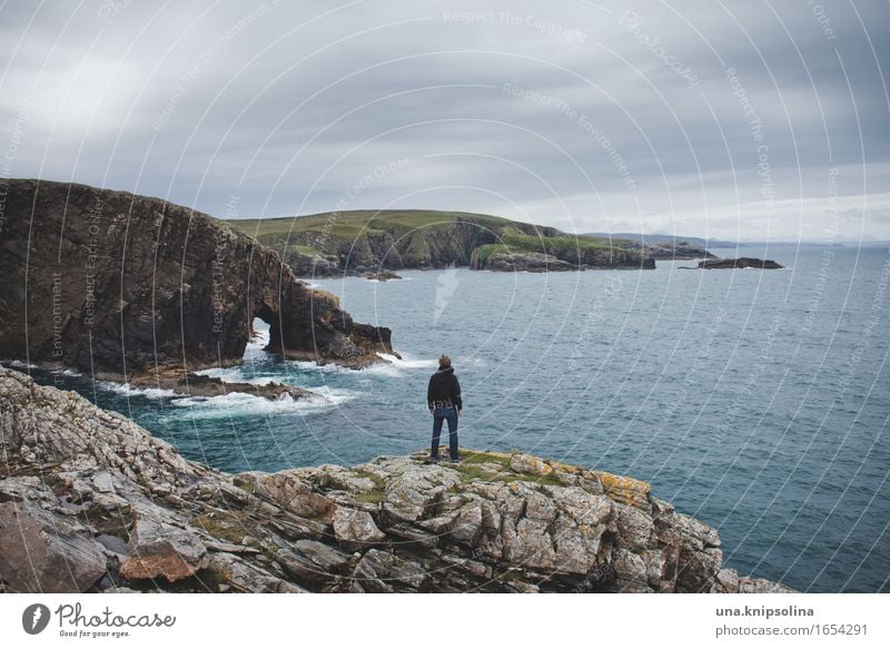 strathy point Vacation & Travel Tourism Adventure Far-off places Freedom Ocean Waves Masculine 1 Human being Nature Elements Clouds Rock Coast Scotland