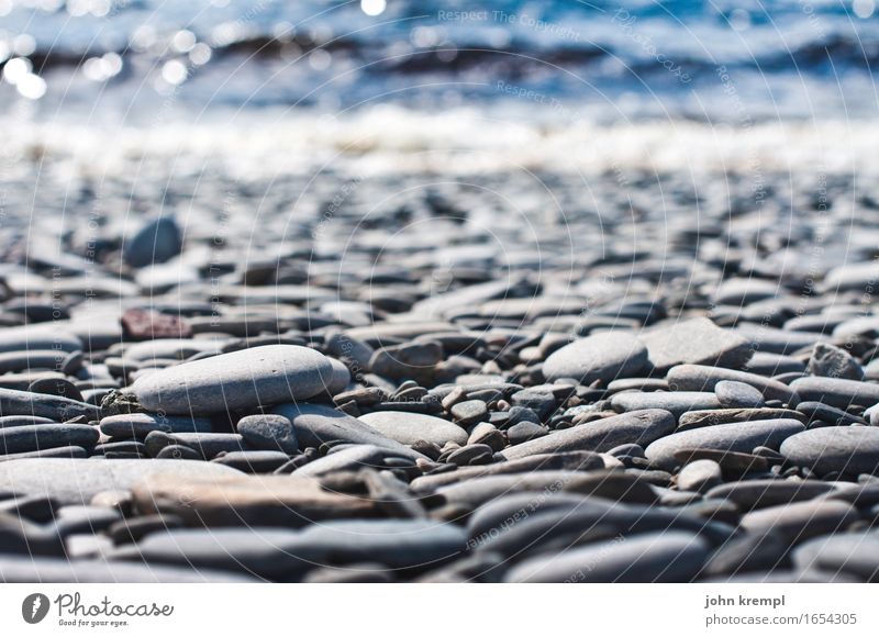 Beach with very coarse sand Waves Coast North Sea Fresh Maritime Blue Gray Contentment Joie de vivre (Vitality) Calm Homesickness Loneliness Exhaustion Hope