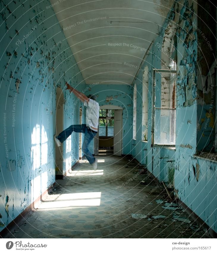 Get on the ceiling, Colour photo Multicoloured Interior shot Copy Space top Copy Space bottom Day Light Shadow Central perspective Full-length Style Human being