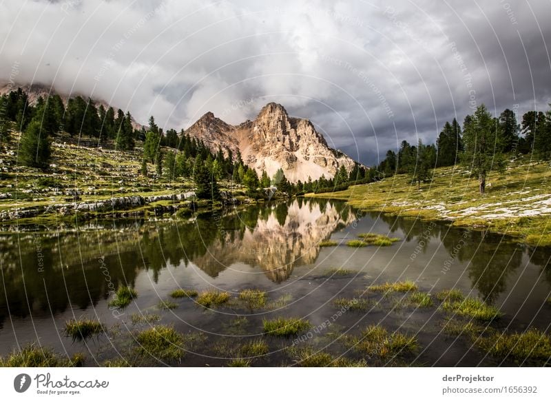 Reflection of a mountain in the Dolomites V Central perspective Deep depth of field Sunbeam Sunlight Light (Natural Phenomenon) Silhouette Contrast Shadow Day