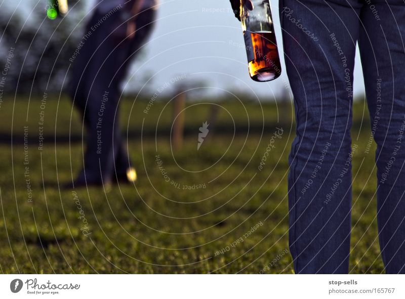 Trouser legs 2.0 Colour photo Exterior shot Evening Reflection Shallow depth of field Drinking Sparkling wine Prosecco Bottle Lifestyle Elegant Style