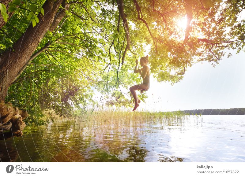 weekend Swimming & Bathing Human being Girl Infancy Life Body 1 Environment Nature Landscape Plant Animal Water Sun Sunlight Summer Beautiful weather Tree coast