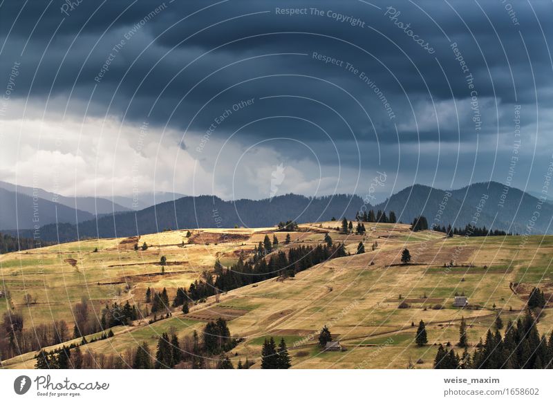 Spring rain in mountains. Thunder and clouds. Beautiful Vacation & Travel Tourism Trip Freedom Summer Mountain House (Residential Structure) Environment Nature