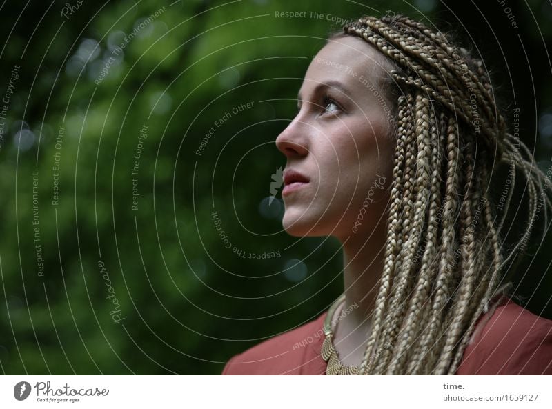 . Feminine 1 Human being Park Shirt Jewellery Necklace Blonde Long-haired Braids Dreadlocks Observe Discover Looking Wait Elegant Curiosity Beautiful