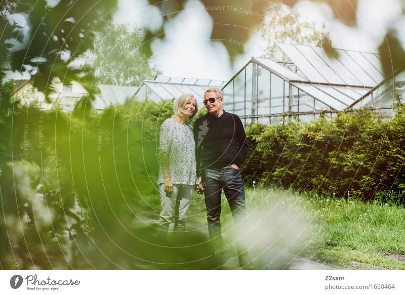 Couple taking a walk Lifestyle Elegant Style Female senior Woman Male senior Man Partner 60 years and older Senior citizen Nature Landscape Spring Summer