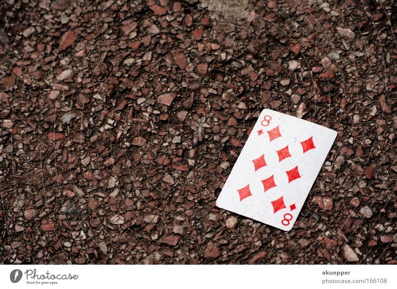 square Exterior shot Macro (Extreme close-up) Copy Space left Copy Space top Bird's-eye view Playing card Skat Street Crossroads Red White Boredom Day