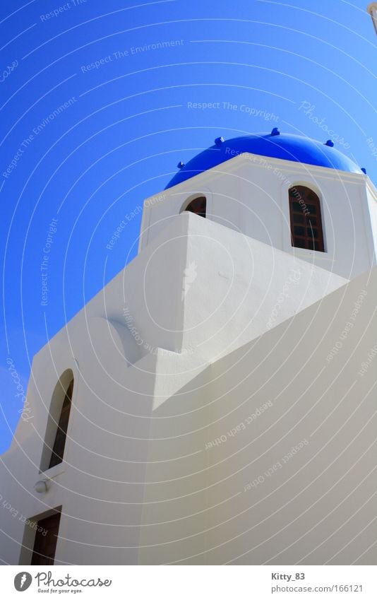 So close to heaven Colour photo Exterior shot Copy Space top Cloudless sky Beautiful weather Volcano Cyclades Ocean Mediterranean sea Island Santorini Oia