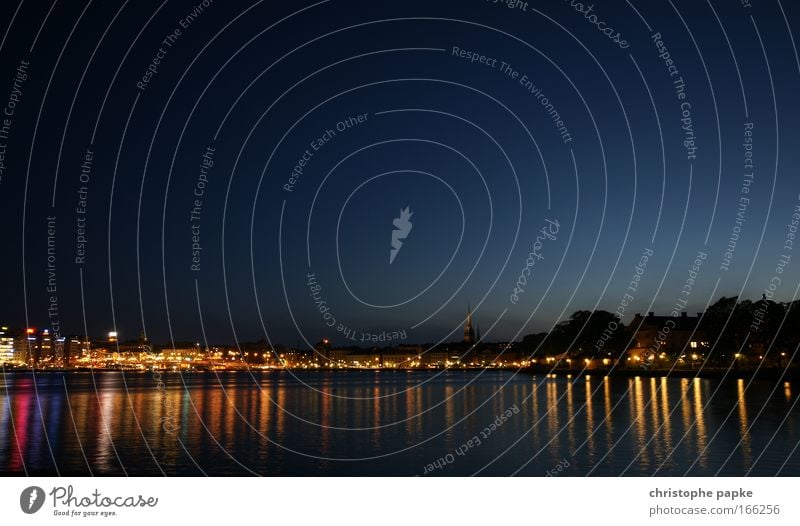 Night shot of Stockholm, Sweden Capital city Town Downtown Scandinavia Reflection Exterior shot Port City Vacation & Travel Deserted Copy Space top Tourism