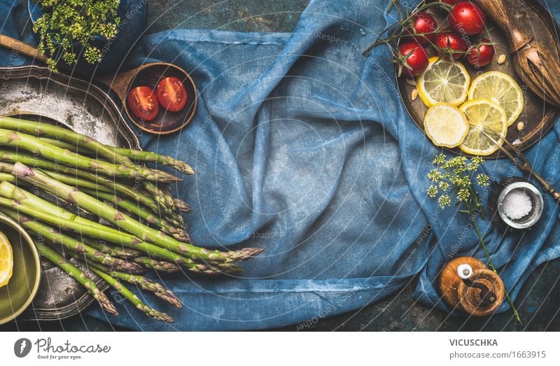 Green asparagus on the kitchen table Food Vegetable Herbs and spices Nutrition Lunch Dinner Organic produce Vegetarian diet Diet Crockery Style Design Healthy