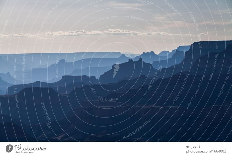 multi-layered Vacation & Travel Far-off places Freedom Nature Landscape Sky Horizon Sunrise Sunset Climate Canyon Grand Canyon Dark Fantastic Gigantic Cold Blue