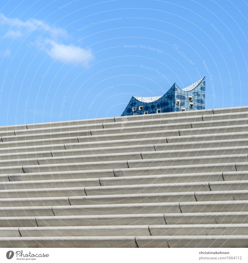 Set sail. Concert Hall Sky Beautiful weather Port of Hamburg Downtown Architecture Stairs Tourist Attraction Landmark Elbe Philharmonic Hall Harbour Esthetic