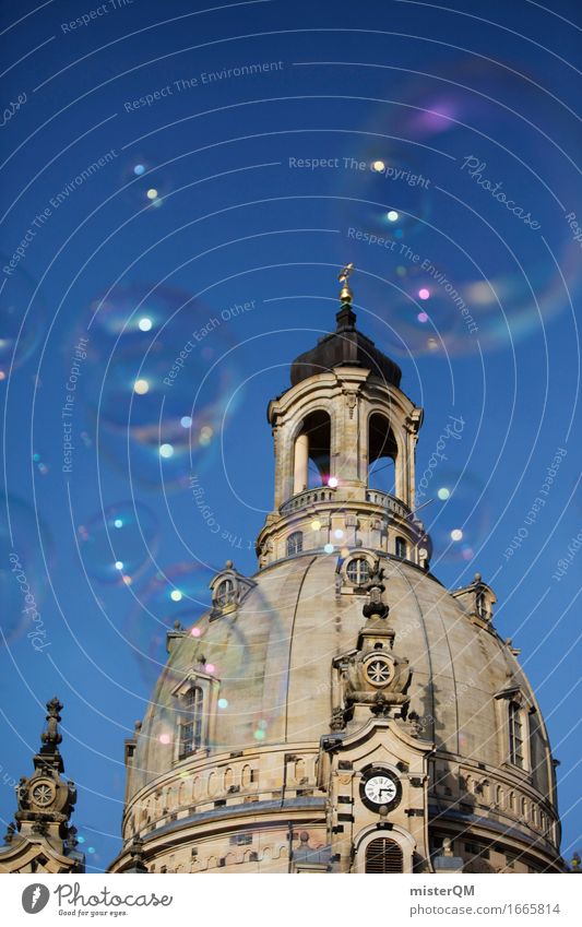 Dresden III Art Town Capital city Esthetic Frauenkirche Blue sky Domed roof Church Religion and faith Soap bubble Summer Colour photo Multicoloured