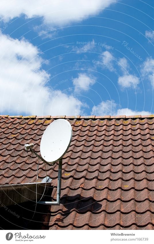 Is an antenna coming around the corner ... Colour photo Exterior shot Copy Space top Day Sunlight Deep depth of field Sky Clouds Beautiful weather Deserted