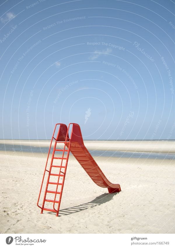 slide tour Colour photo Exterior shot Deserted Copy Space top Day Environment Nature Landscape Sky Sun Summer Beautiful weather Beach North Sea Langeoog Joy