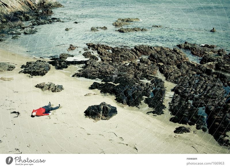 flotsam and jetsam Colour photo Subdued colour Day Full-length Well-being Contentment Relaxation Sunbathing Beach Ocean Human being Masculine 1 Coast Lie Sleep