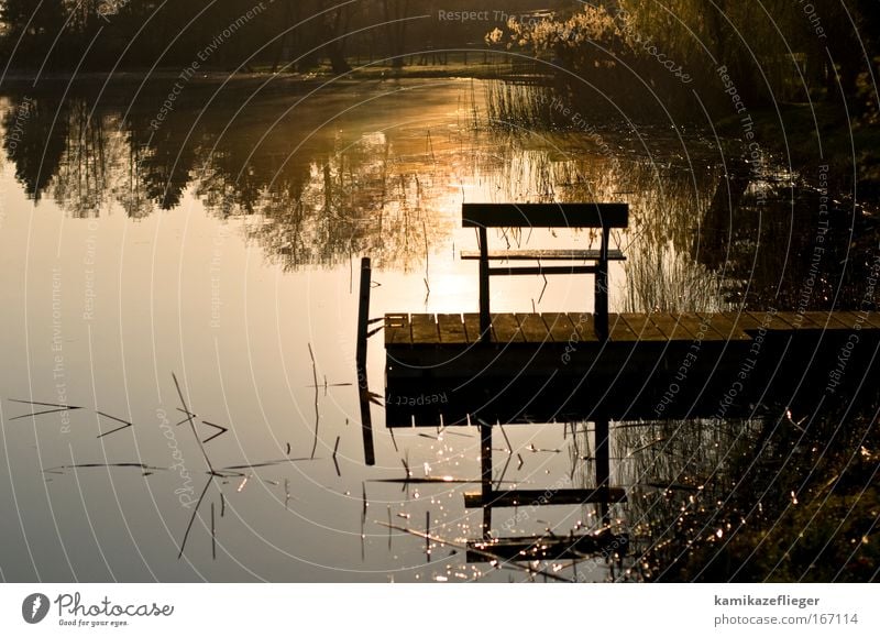 before fishing Colour photo Subdued colour Exterior shot Deserted Copy Space left Morning Dawn Light Reflection Sunrise Sunset Back-light Deep depth of field