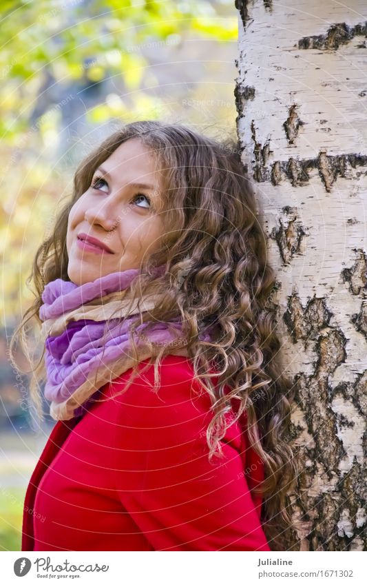 Beautiful young woman in the autumn Girl Woman Adults Nature Autumn Tree White Lady youth Caucasian Heap maple October September fall Stack Colour photo