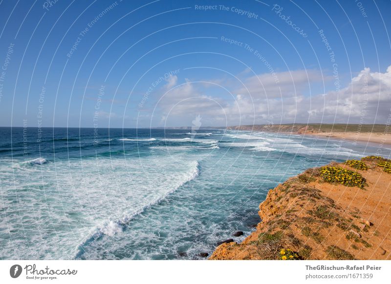 Algarve Environment Nature Landscape Sand Water Sky Clouds Waves Coast Blue Brown Yellow Gold Orange Black Silver Turquoise Vacation & Travel Travel photography