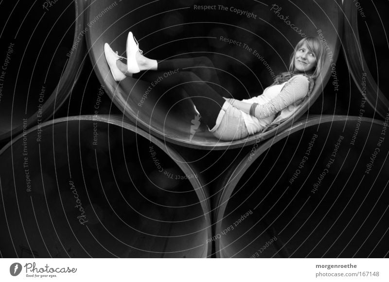 black holes Cozy Looking Black & white photo Woman Pipe Circle Hollow Dark Nature