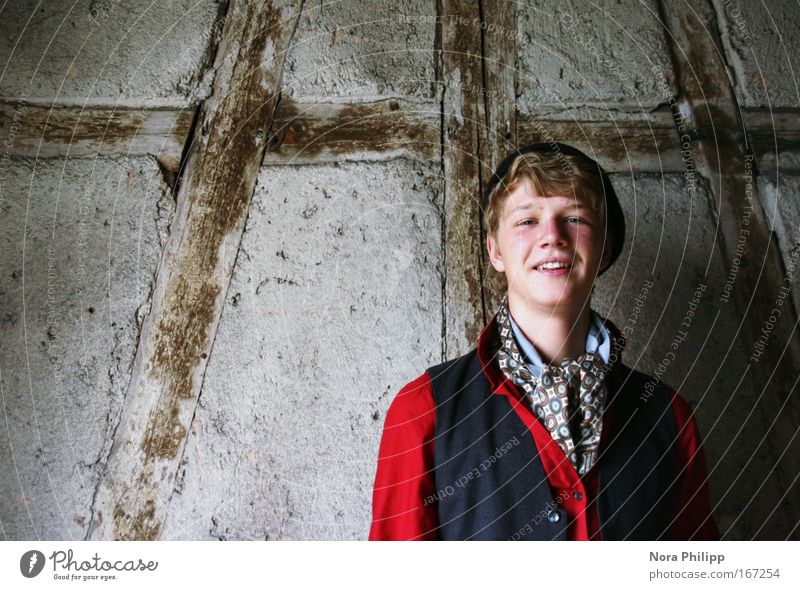 young lad Colour photo Interior shot Copy Space left Day Central perspective Looking into the camera Human being Masculine Young man Youth (Young adults) Head