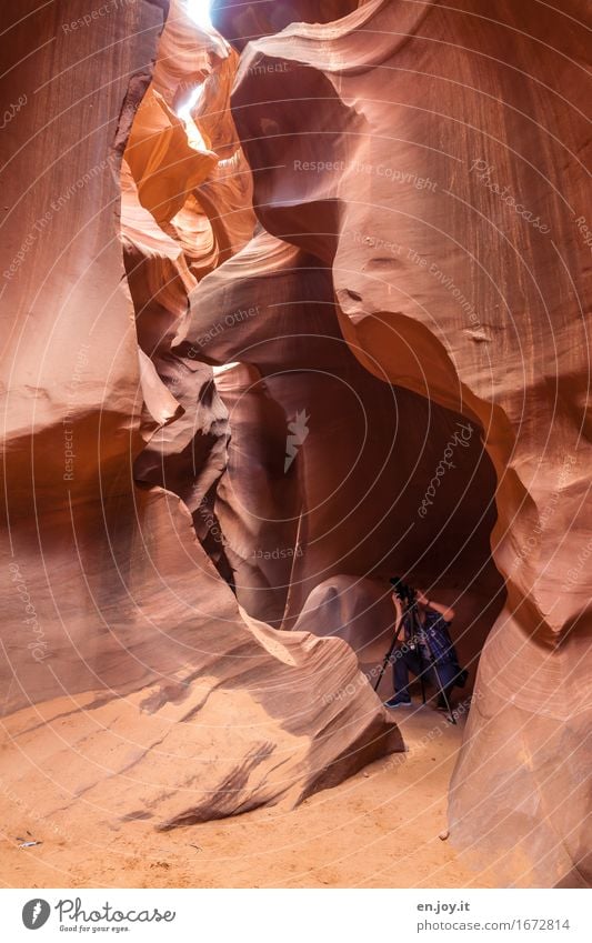 man at work Take a photo Vacation & Travel Tourism Man Adults 1 Human being Nature Rock Canyon Antelope Canyon Desert slot canyon Page Arizona USA Americas