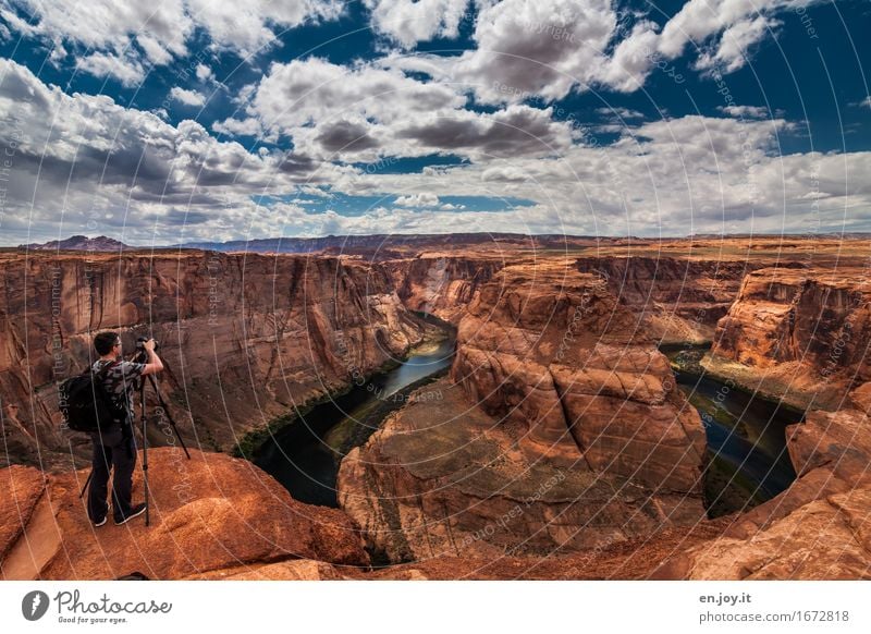 photo motif Leisure and hobbies Take a photo Vacation & Travel Summer vacation Masculine Man Adults 1 Human being Nature Landscape Sky Clouds Horizon Sunlight