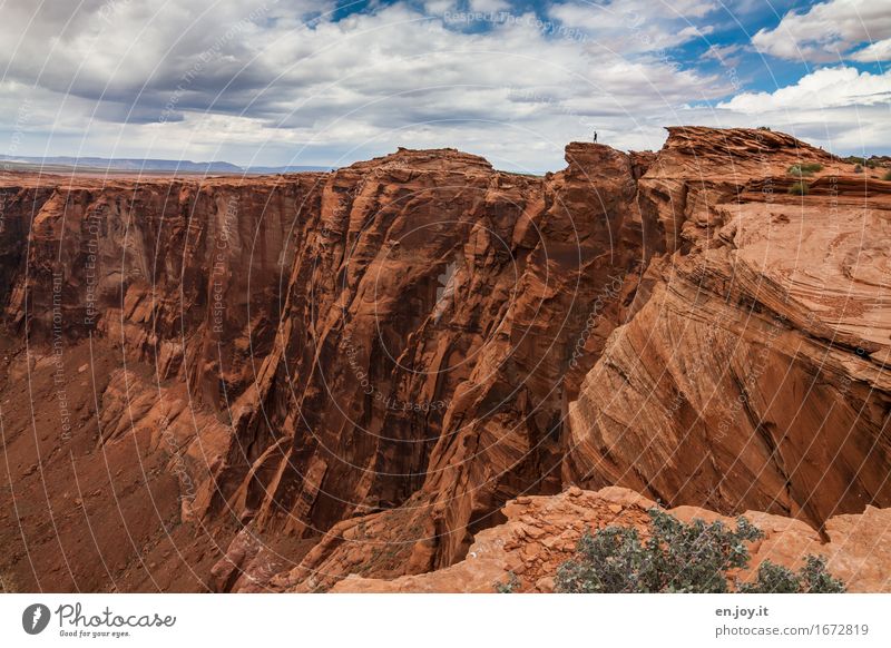 transience Vacation & Travel Tourism Adventure Far-off places 1 Human being Environment Nature Landscape Sky Clouds Horizon Rock Canyon Glen Canyon Grand Canyon