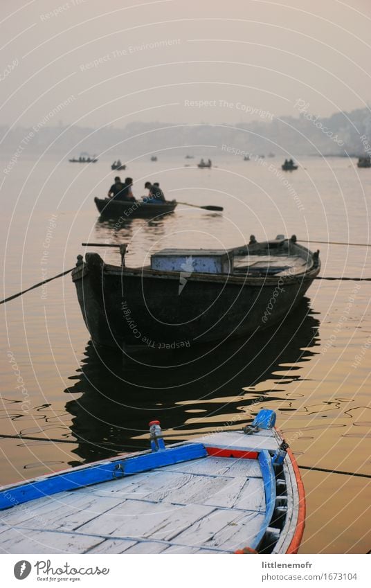 Sunset and boats on the river Relaxation Calm Vacation & Travel Tourism Adventure Freedom Culture Water Summer River Boating trip Rowboat Watercraft Blue White