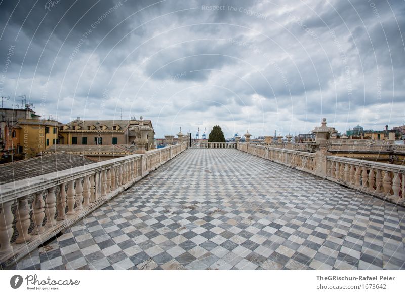 clouds Town Port City Blue Brown Gray Black White Genua Italy Museum Ground Prefab construction Handrail Tree House (Residential Structure) Storm clouds Palace