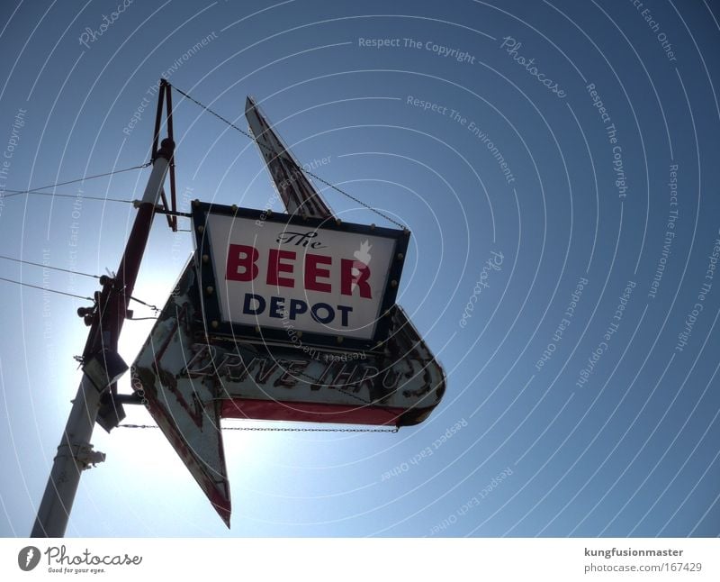 Beer depot, during the day Colour photo Exterior shot Neutral Background Day Light Sunlight Back-light Upward Design Alcoholic drinks Night life Entertainment