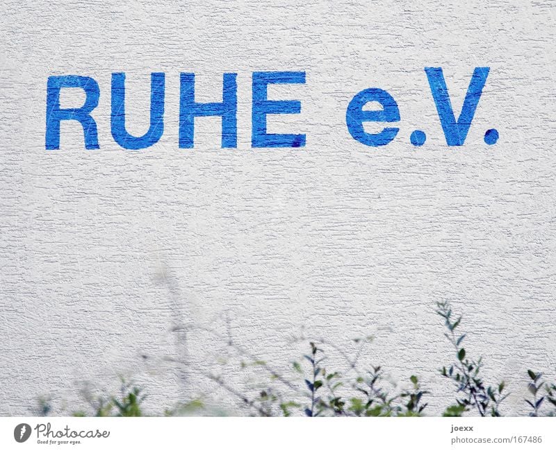 RUHE e.V. Colour photo Subdued colour Copy Space bottom Relaxation Calm Characters Gloomy Blue Gray White e. V. Wall (building) Quiet e.V. Unite Come down rain