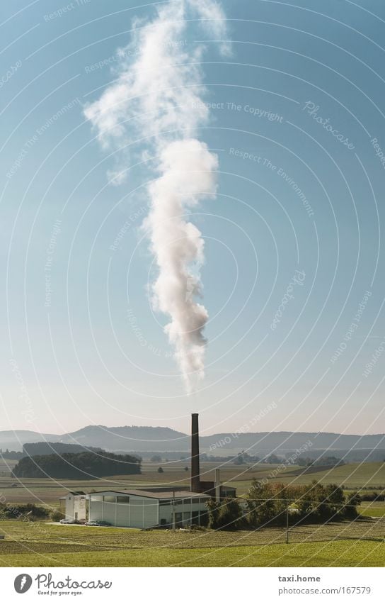 smokestack Colour photo Exterior shot Deserted Copy Space top Copy Space middle Day Central perspective Long shot Environment Nature Landscape Plant Air Sky