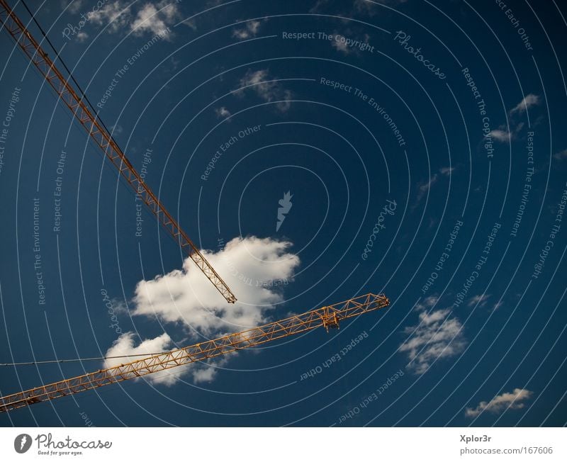 sky cranes Colour photo Exterior shot Aerial photograph Deserted Copy Space right Copy Space top Day Contrast Worm's-eye view Wide angle lunen Germany Europe