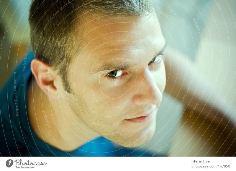 my most beautiful encounter Colour photo Interior shot Copy Space right Day Shallow depth of field Portrait photograph Looking Looking into the camera Upward