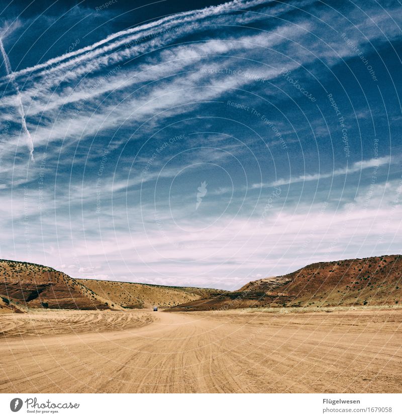 In the middle of nowhere USA Americas National Park Antelope Canyon Mountain Desert Sky Clouds Freedom Vacation & Travel Street Riverbed Warmth Summer Rock