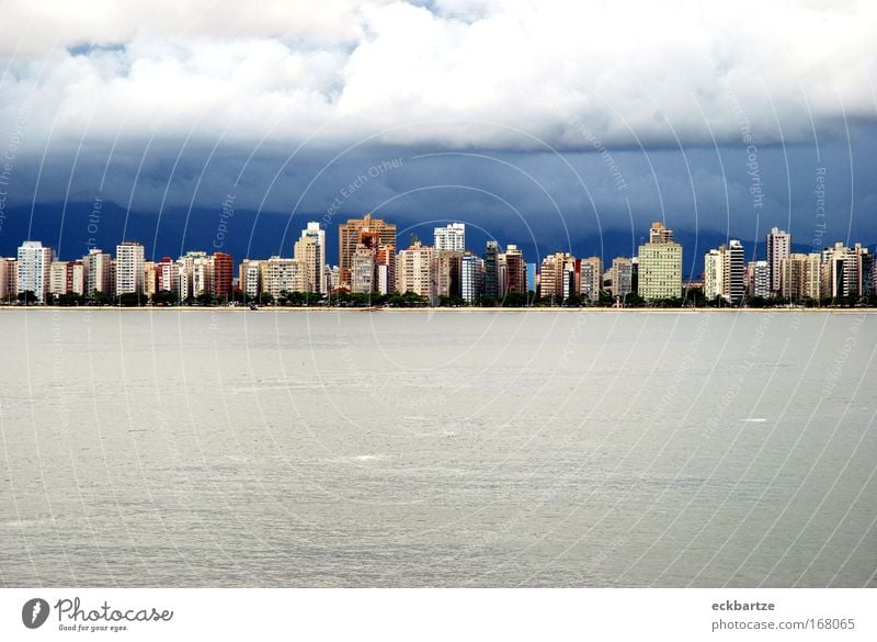 Santos Colour photo Exterior shot Deserted Day Deep depth of field Panorama (View) Port City Skyline House (Residential Structure) High-rise Bank building