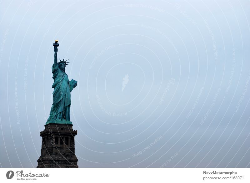 Freedom in the fog Colour photo Exterior shot Deserted Copy Space right Day New York City Manmade structures Tourist Attraction Landmark Statue of Liberty