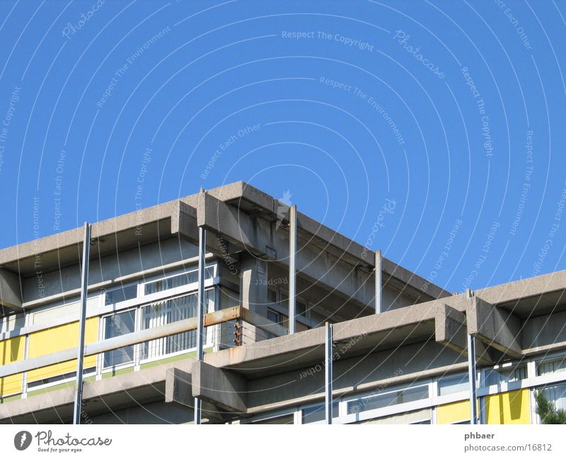 minus architecture Building Hideous Cubism Block Concrete High-rise Multistory Flat roof Window Steel Yellow Gray Darmstadt Architecture Tall Modern cube Metal