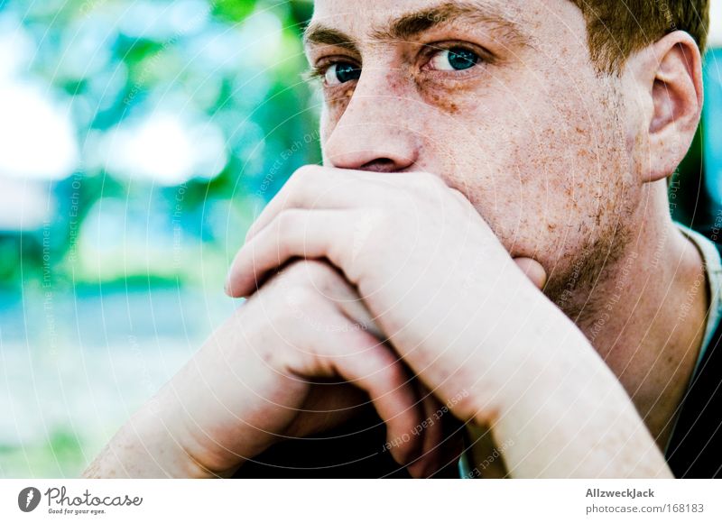 Thoughtful Colour photo Exterior shot Day Light Contrast Deep depth of field Central perspective Portrait photograph Front view Looking Looking into the camera