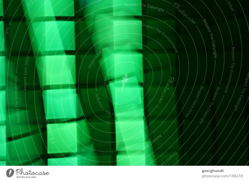 Green light tiles superimposed on each other Colour photo Interior shot Experimental Structures and shapes Deserted Copy Space right Night Artificial light