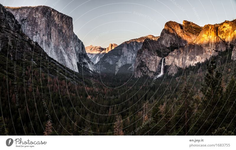 untouched Vacation & Travel Adventure Mountain Nature Landscape Cloudless sky Sunrise Sunset Forest Rock Canyon Waterfall Valley Granite Yosemite National Park