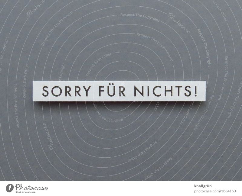 SORRY FOR NOTHING! Characters Signs and labeling Communicate Sharp-edged Emotions Moody Honest Disappointment Apology Irony Sarcasm Colour photo Subdued colour