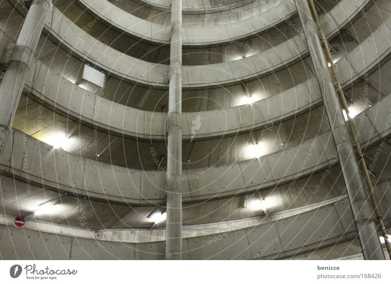 round and round Parking garage Street Architecture Building Modern Concrete Light Round Parking lot Worm's-eye view Tall Story