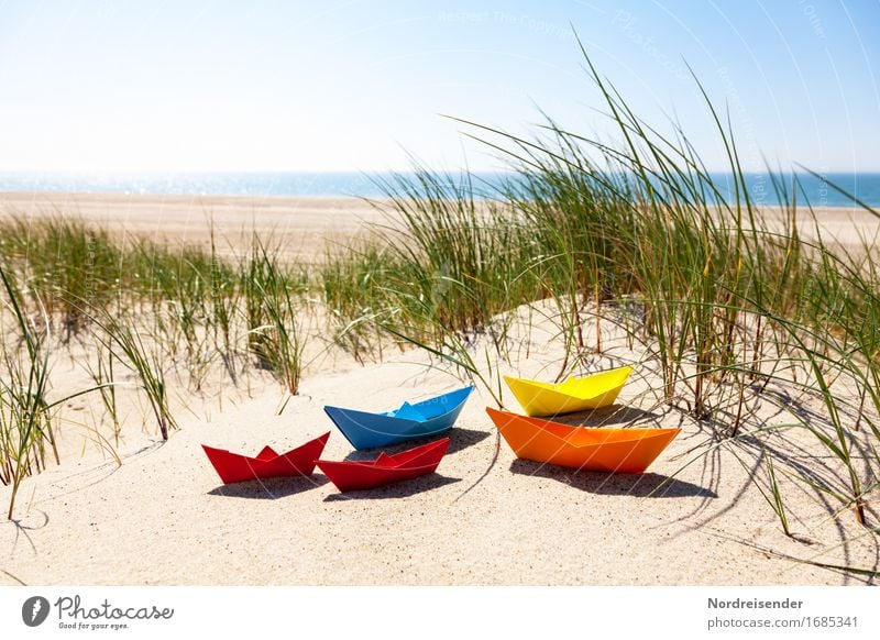 summertime Playing Handicraft Vacation & Travel Summer vacation Beach Ocean Sand Water Cloudless sky Beautiful weather Grass North Sea Baltic Sea Navigation